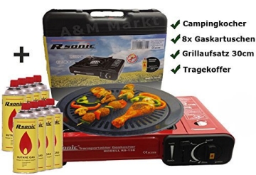 Campingkocher mit 8 Gaskartuschen als Camping Grill
