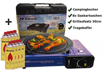 Campingkocher mit 8 Gaskartuschen als Camping Grill
