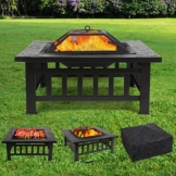 Femor Multifunktional Feuerstelle Outdoor 81x81x44cm BBQ Ice Schale 3 in 1 Garten Metall Quadratisch Feuerschale mit Regenschutzhülle -